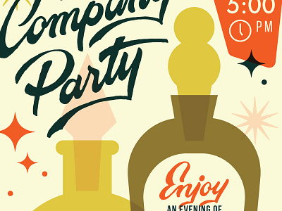 Party Invitation booze cocktails illustration lettering mid century modern overlay