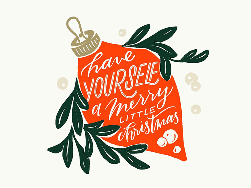 Merry Little Christmas mistletoe lettering ornament illustration christmas