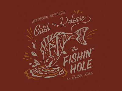 Fishin Hole fish fishing hand lettering illustration