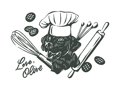 Love, Olive baking chocolate lab dog illustration pup