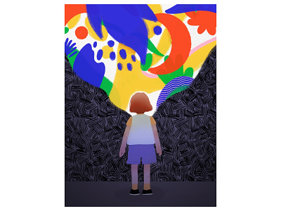 The first steps of creativity art artist black blue character child creative forms girl graphics illustration logo paper pencil procreate texture ui yellow
