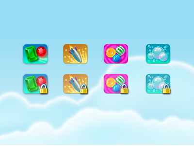 Web App Game Icons bubbles candy education elearning gems icons locked rocket
