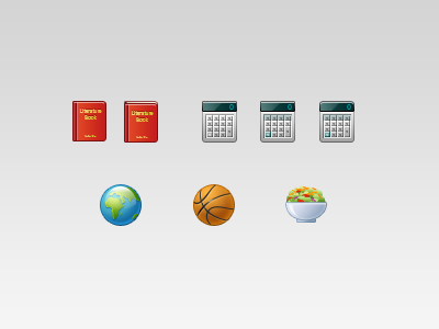 icons in progress basketball book calculator globe icons salad
