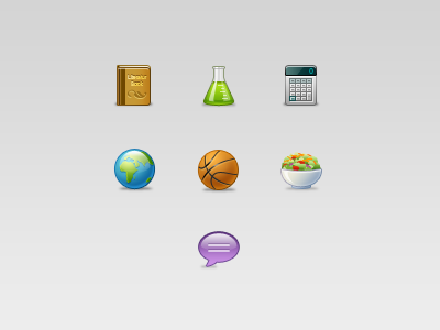 icons in progress - round 2 back to school basketball beaker book calculator education globe icons reading salad school science