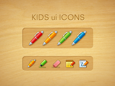 KIDS ui ICONS education eraser highlighter icons kids pad pen pencil
