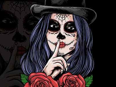 SUGAR SKULL GIRL AND SWEET ROSE darkart design girl graphic design illustration logo rose satan skull sugar