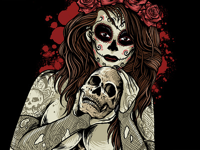 SUGAR SKULL AND SWEET BLOOD ROSE beauty darkart design graphic design illustration rose satan skull sugarskull