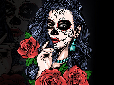 SUGARSKULL AND SWEET ROSE art beauty darkart design graphic design illustration rose satan skull