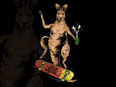 kangoro playing skateboard animal beer darkart design graphic design illustration kangaroo skateboard t shirt