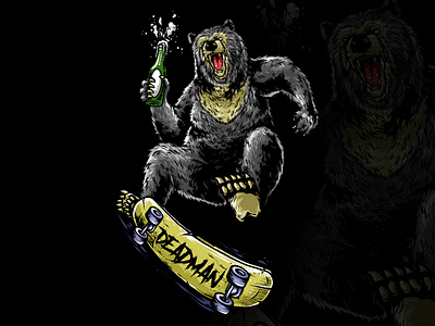 BEAR PLAYING SKATEBOARD angry bear beer darkart design fire graphic design illustration skateboard