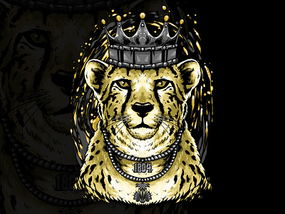 QUEEN CHEETAH WITH BLACK GOLD animal branding cheetah darkart design graphic design illustration queen t shirt