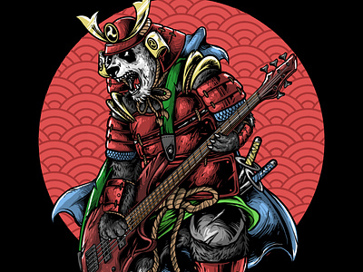PANDA SAMURAI PLAYING BASS angry bass branding darkart design graphic design illustration samurai skull