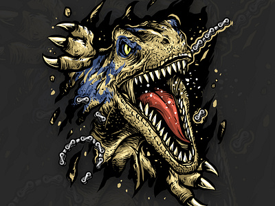 ANGRY DINOSAURUS WITH CHAIN BROKEN angry branding chain darkart design dinosaurus graphic design illustration