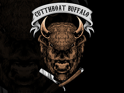 BISON HEAD AND RAZOR barber bison branding darkart design graphic design head illustration logo vector
