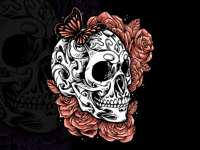SKULL AND SWEET ROSE branding darkart design graphic design illustration logo satan skull ui vector