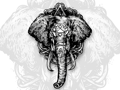 ELEPHANT HEAD AND BONE darkart design elephant graphic design head illustration logo satan skull vector