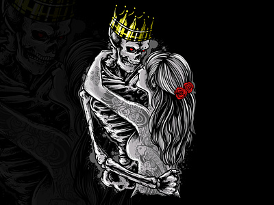 KING AND QUEEN DANCING branding crown darkart design girl graphic design illustration love rose skull vector
