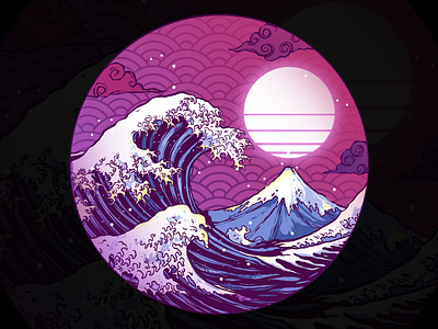 japanese wave and the white moon