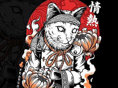 japanese cat samurai branding cat darkart design graphic design hero illustration japanese skull vector