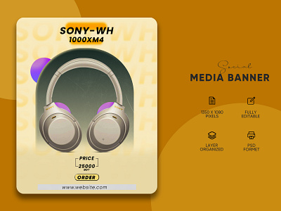 Sony WH Headphone - Social Media Banner ad add banner design head headphone media miniman phone social social media