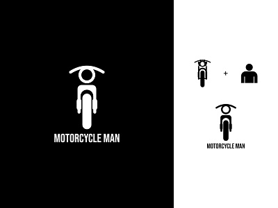motorcycle man branding corporate creative logo design double meaning dual meaning icon illustration logo men minimalist motorbike motorcycle negative space simple typography
