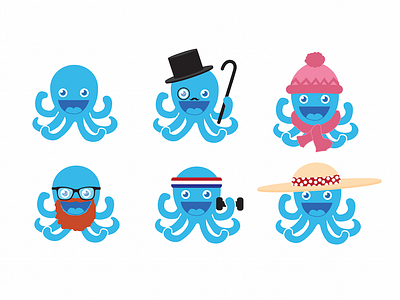 Octopi with Hats hats illustration octopi octopus