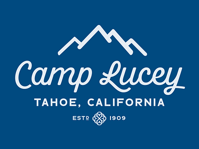 Camp Lucey badge camp lake lettering tahoe