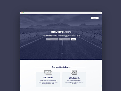 DriverNation 2 careers design driver app landing page trucking ui