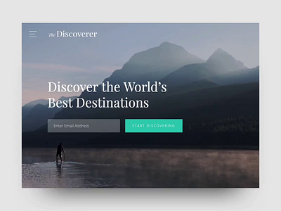 The Discoverer | Hero section form header hero section homepage landingpage signup thediscoverer travel ui video website