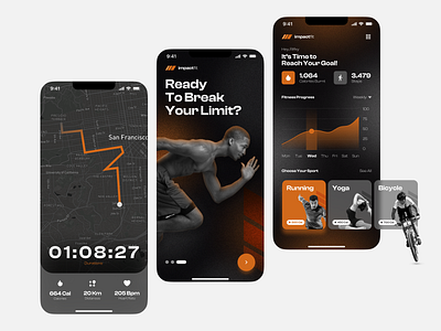 Sport Activity Tracker - Impact Fit Apps orange sport ui uidesign ux uxdesign