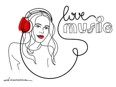 Love music adobe illustrator art blackandwhite character headphones illustration lineart minimal music red vector