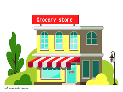 Grocery store adobe illustrator art building colourful flat food grocery grocery store illustration local shop vector window