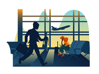 The airport 2 adobe illustrator airport art colourful delay flat flight illustration story vector waiting room