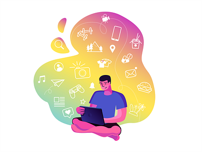 Web surfing adobe illustrator art character colourful flat flat illustration gradient hobbies icons illustration interests internet surfing vector web