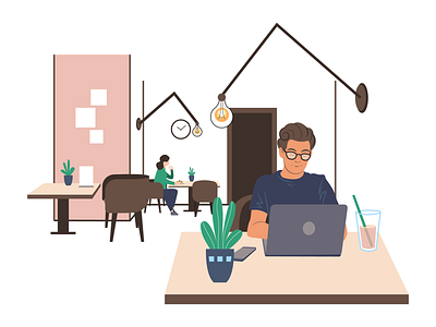 Freelancer at the cafe adobe illustrator art cafe character flat flat illustration freelance freelancer guy illustration vector work