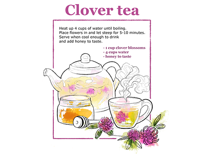 Clover tea recipe art blog clover colourful cozy design illustration page recipe tea watercolor