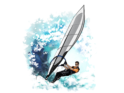Windsurfing art cartoon colourful illustration sport water watercolor windsurfing