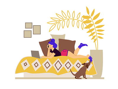 Freelancer with a dog adobe illustrator art cartoon character colourful dog flat flat illustration freelancer illustration remote work vector work from home