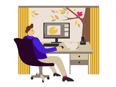 Office guy adobe illustrator autumn cartoon character colourful designer flat flat illustration freelance illustration office vector vectorart window