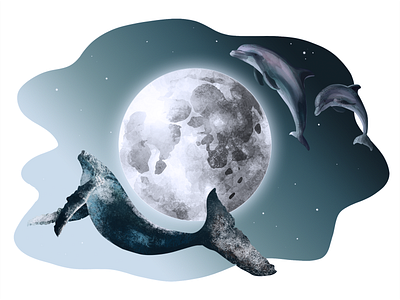 July 23 - World Whale and Dolphin Day art digital dolphin eco ecology gradient illustration july 23 moon night print print design whale