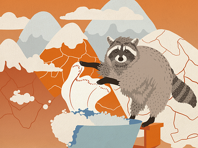 Laundry Mountains art cartoon character clothes colourful flat illustration laundry metamorphosis mountains raccoon washing