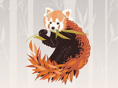 Red panda art bamboo illusion illustration leaves metamorphosis panda poster red small panda