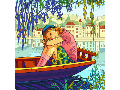 Summertime sadness adobe illustrator art boat character coloring colourful design flat girl illustration numbers river sadness summer sun vector