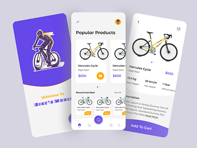 Bicycle Shop-Mobile App Design app design best design bicycle shop app bike store app clean design design ecommerce app illustration minimal mobile app mobile app design mobile ui product design ui uidesign uiux uiuxdesign web design