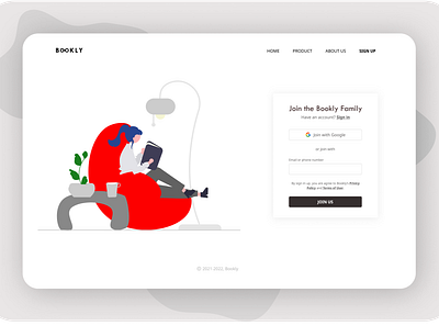 Online Book Store Sign Up Page 001 book clean dailui join minimal minimalist signup