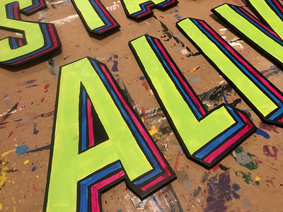 “Stayin’ Alive” acrylic handmade lettering painting