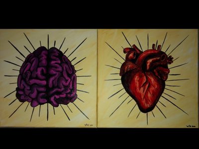 The head & the heart acrylic art brain heart painting