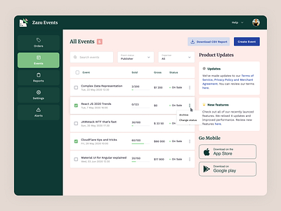 Zazu: Event List for Event Management Software conferences dashboard ui event app event management event marketing events exhibit list view product design ticket booking uidesign uidesigner uiux user experience userinterface userinterface design userinterfacedesign uxdesign uxdesigner uxui
