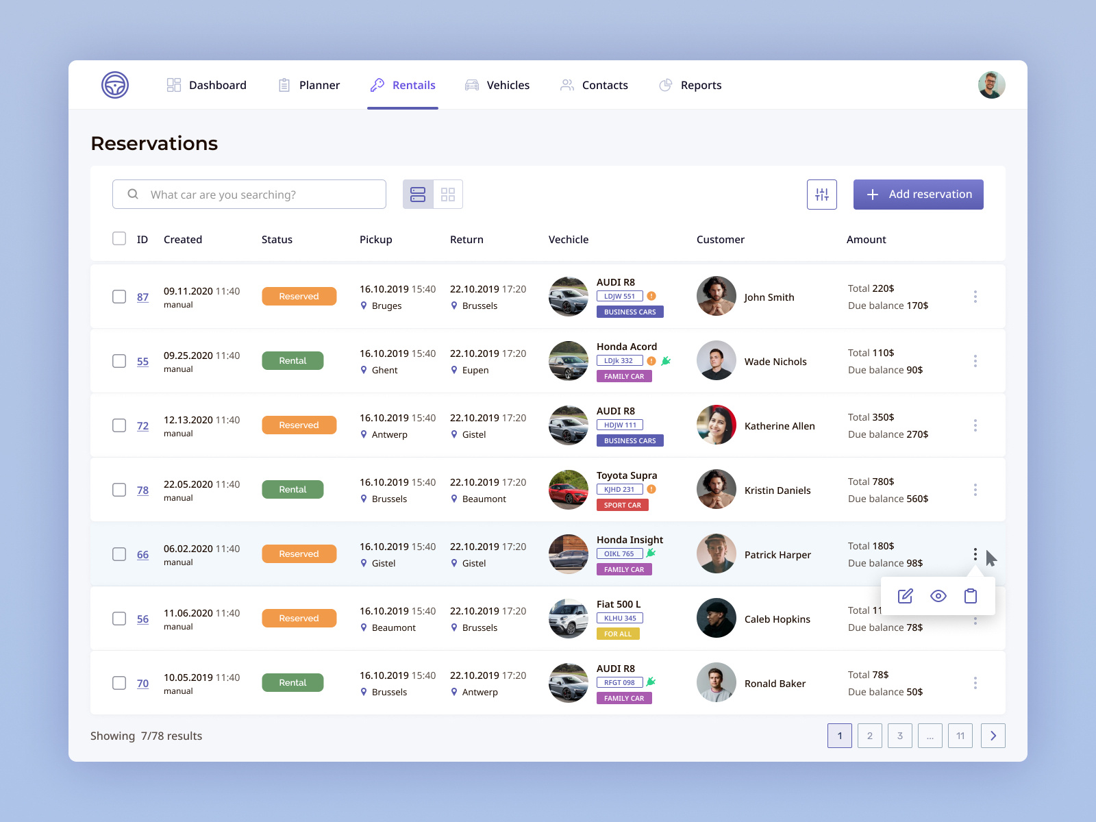 Rentals Screen for Car Rental Software by Antoni Nowak for JDSolutions