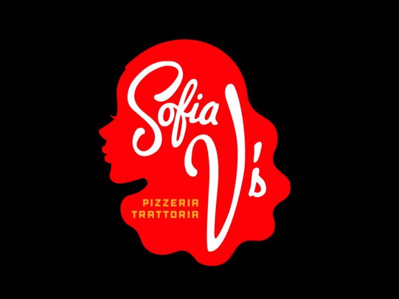 Sofia V's Pizzeria and animation branding icon illustration logo